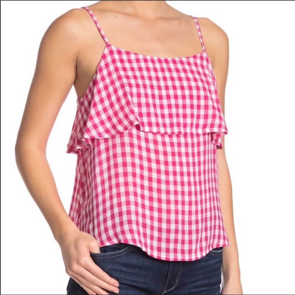 NWT ABOUND Gingham Tank Top Pink White Ruffle Check Nordstrom Flutter Flowy NEW
